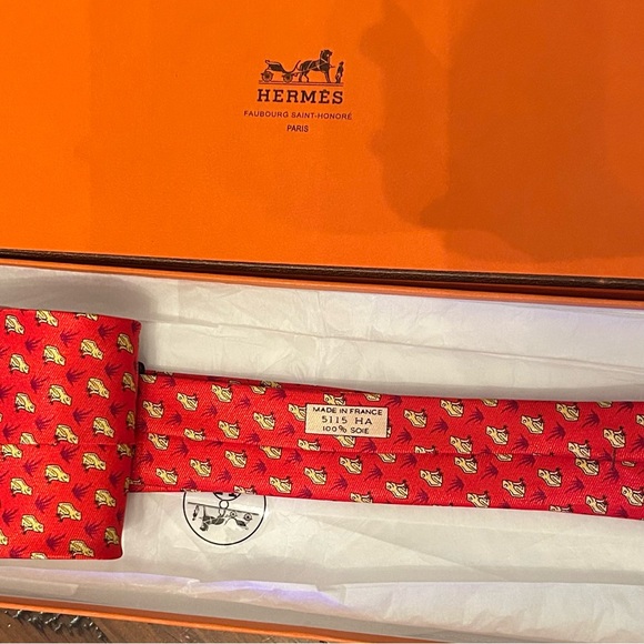 NIB Hermes Paris Silk Necktie with Frogs - Picture 7 of 10